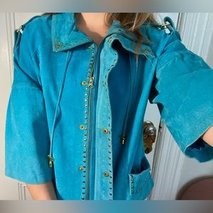 VTG blue suede leather zip up jacket